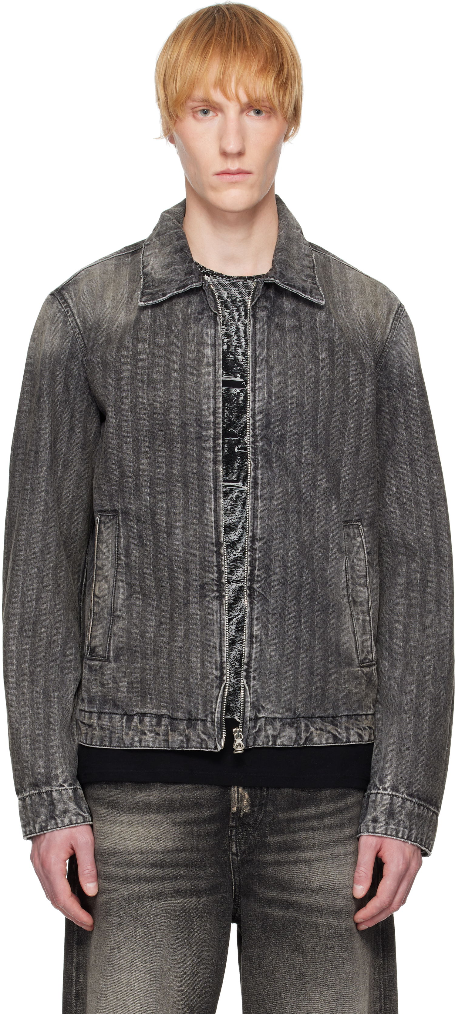 Bomber bunda Diesel Diesel D-Rohe Pinstripe Denim Jacket Šedá | A13741-09L59-02, 0