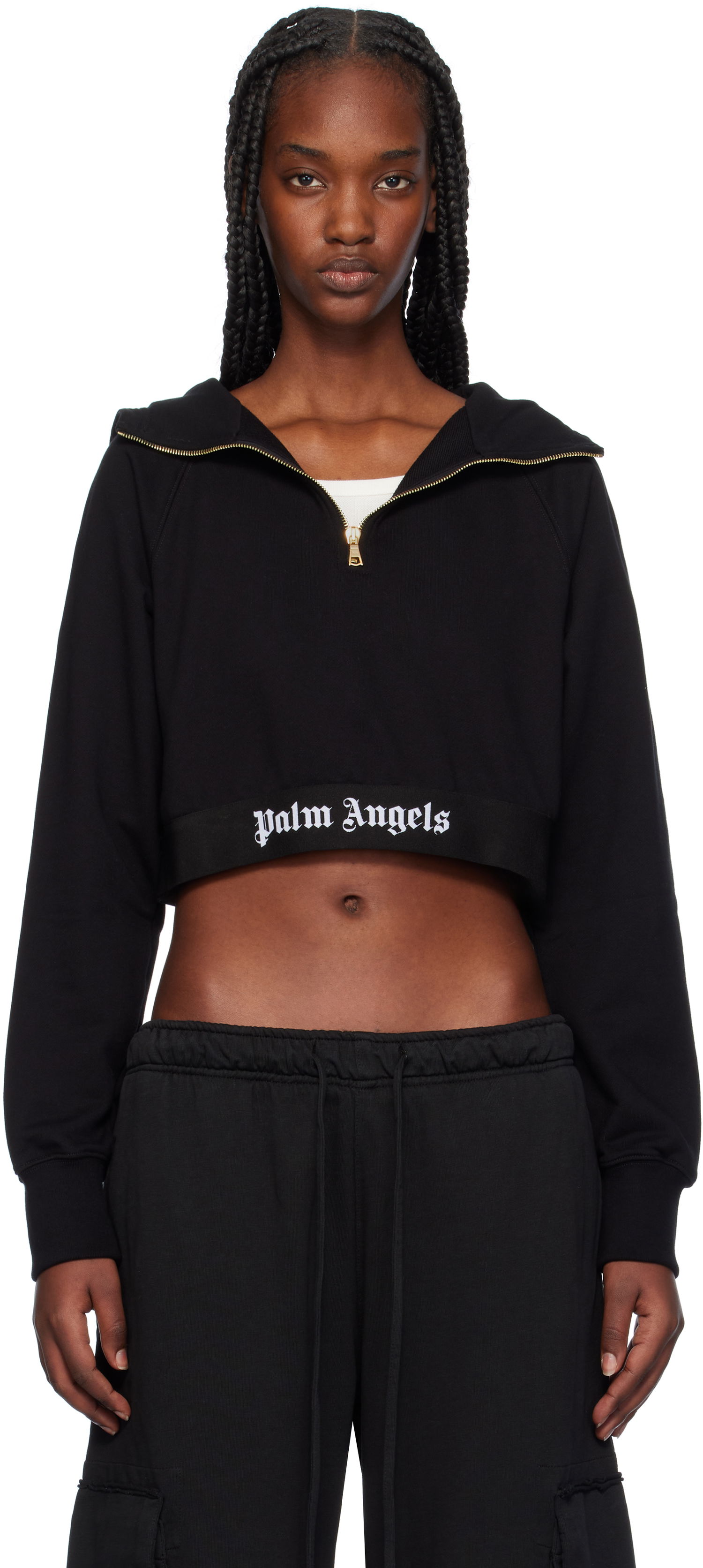 Mikina Palm Angels Cropped Logo Tape Hoodie Čierna | PWBB062C99FLE0011010, 0