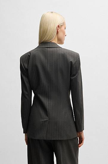 Bunda BOSS Pinstripe Double-Breasted Stretch Blazer Čierna | 50530987, 1