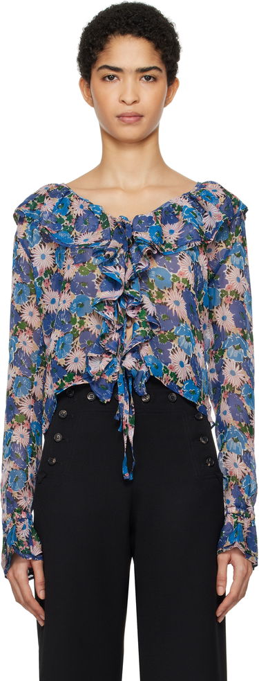 Košeľa Bode Bode Daisy Ruffle Tie-Front Blouse Modrá | WRF24SH042, 0