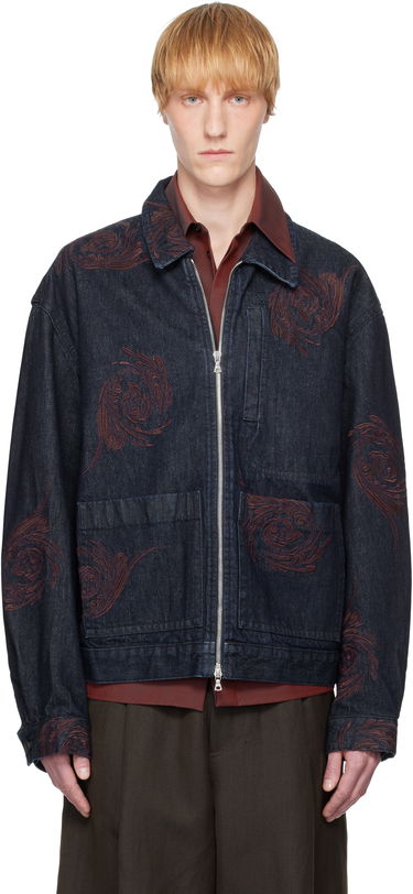 Bunda Dries Van Noten Dries Van Noten Embroidered Pattern Denim Jacket Modrá | 251-080505-1554, 0