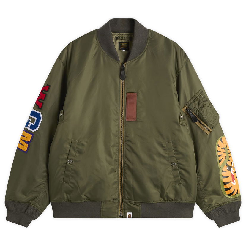 Bomber bunda BAPE Shark MA-1 Bomber Jacket with Tiger Graphic and Letter Patches Zelené | 001HJL801003M-ODR