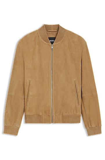Bomber bunda BOSS Suede Bomber Jacket Béžová | 50543213