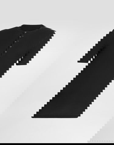 Tričko Dolce & Gabbana Ribbed Cotton Short-Sleeve Henley T-Shirt 50 Čierna | G8QX6TFU7AVN0000, 0