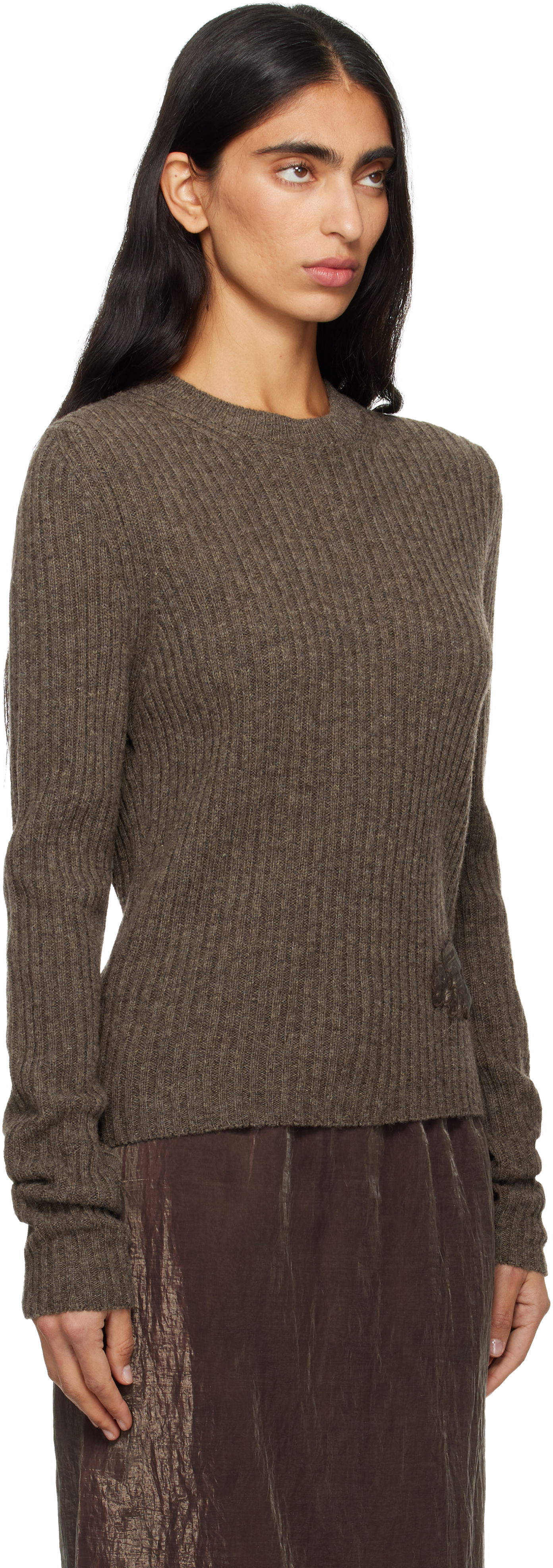 Sveter Cecilie Bahnsen Cecilie Bahnsen Blas Ribbed Knit Crewneck Sweater Hnedá | 3.25KNI51008, 1