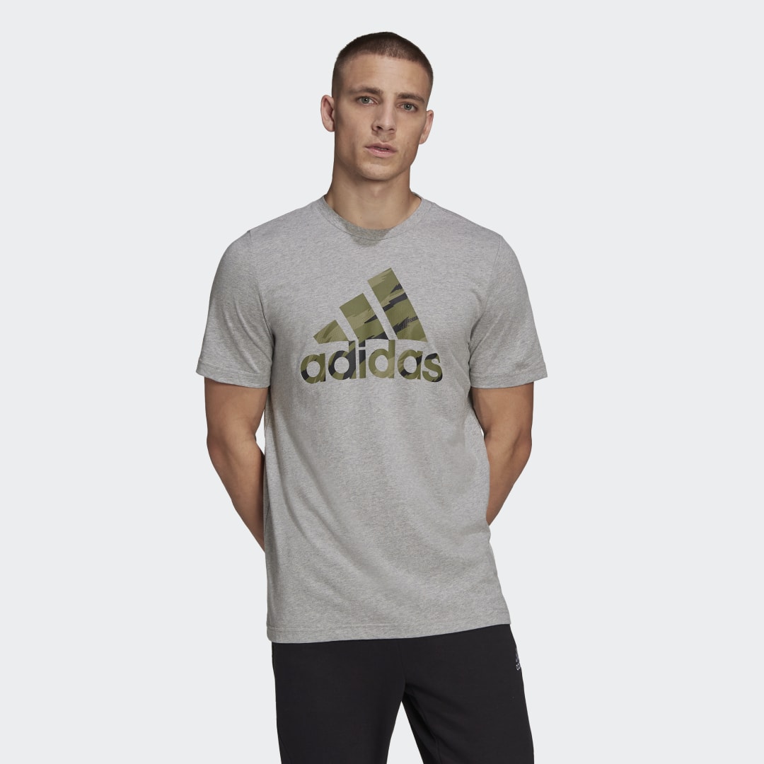Tričko adidas Originals Essentials Single Jersey Camo Print Šedá | HE4376, 1