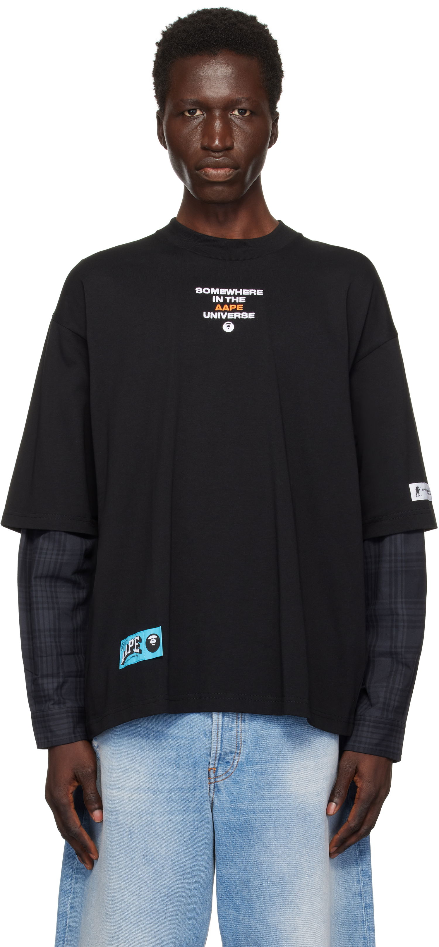 Tričko AAPE by A Bathing Ape AAPE by A Bathing Ape Faux Layered Long Sleeve T-Shirt Čierna | AAPLTM1570XXNBKX, 0