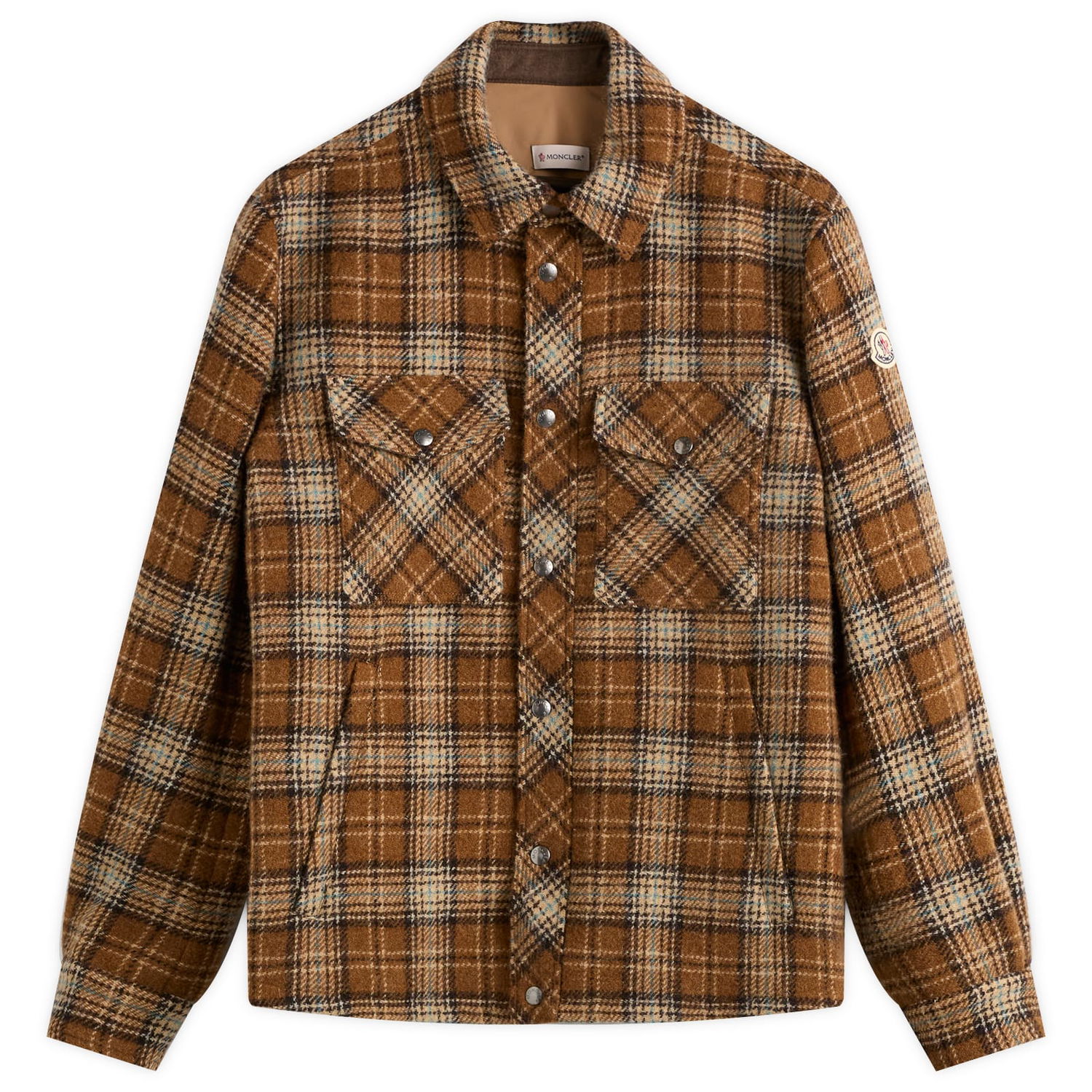 Košeľa Moncler Men's Stud Button Check Overshirt, Size Large Hnedá | 2F000-23-598X5-F22, 1