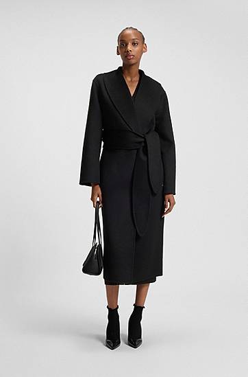 Kabáty BOSS Relaxed-fit robe-style coat with tie-up belt Čierna | 50546753, 1