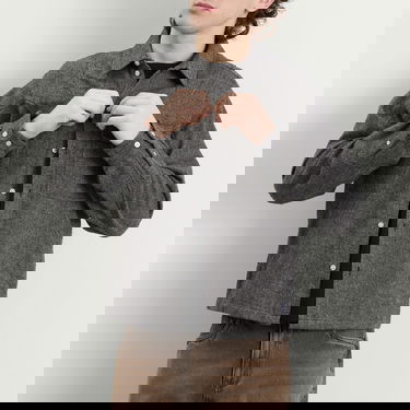 Košeľa Dime Wool Herringbone Button-Front Overshirt Šedá | DIMEHO259SIL, 5