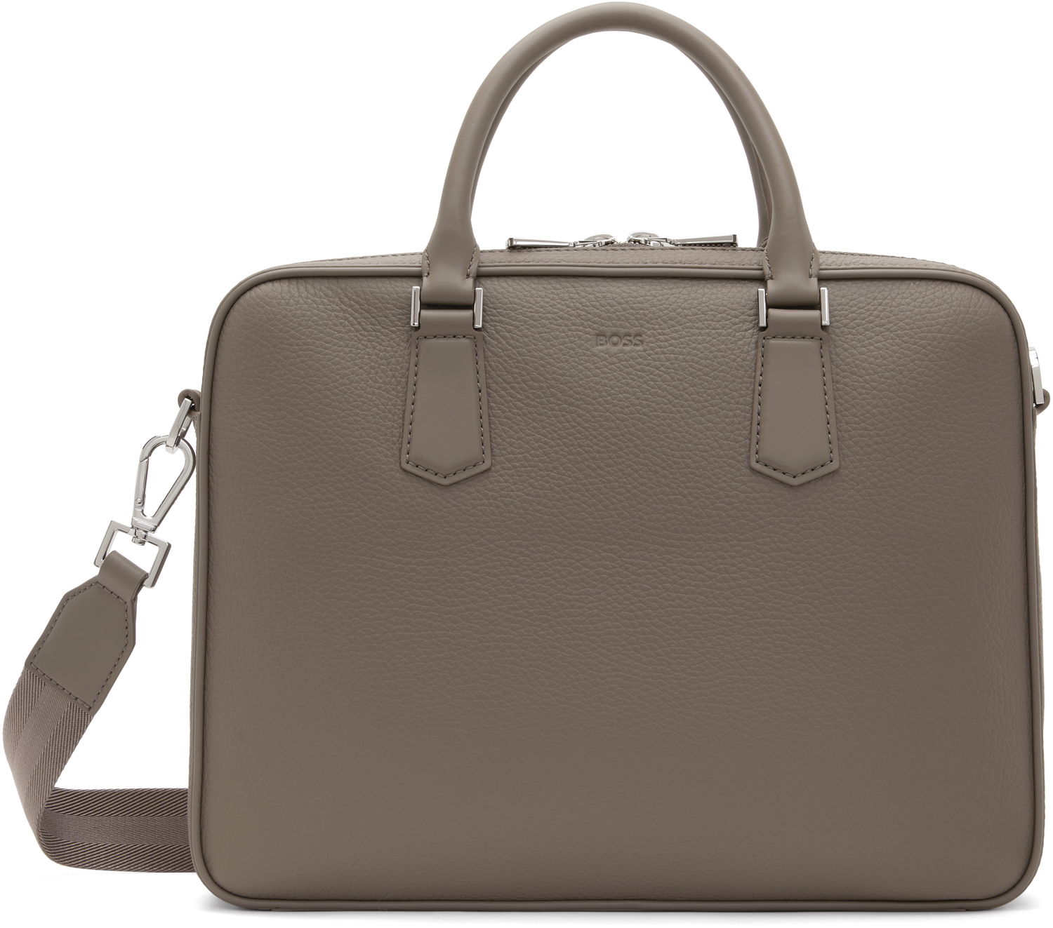 Taška cez rameno BOSS BOSS Grained Leather Briefcase Šedá | 50536146, 0
