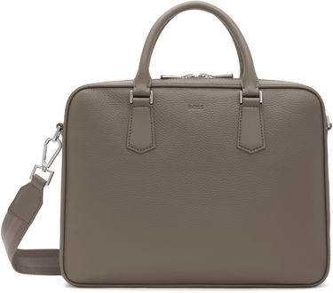 Taška cez rameno BOSS BOSS Grained Leather Briefcase Šedá | 50536146, 0