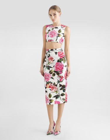Crop Top Dolce & Gabbana Dolce & Gabbana Rose Print Jacquard Crop Top Biela | F7AO5TFSRQJHA5IG, 1