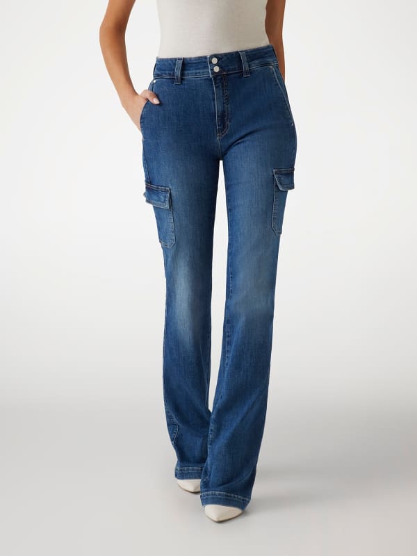 Mini Boot-Cut Cargo Denim Pant