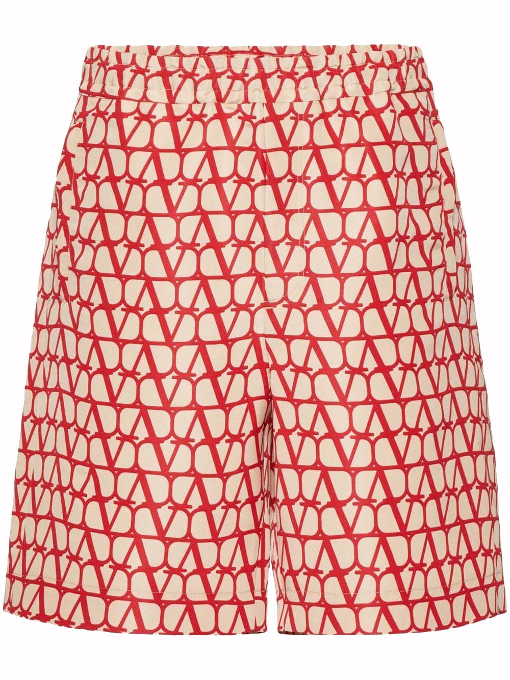 Šortky Valentino Allover Logo Silk Bermuda Beige/Red Červená | VRDK219D0, 0