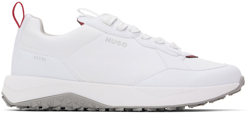 Hugo White Mixed Material Lace-Up Sneakers
