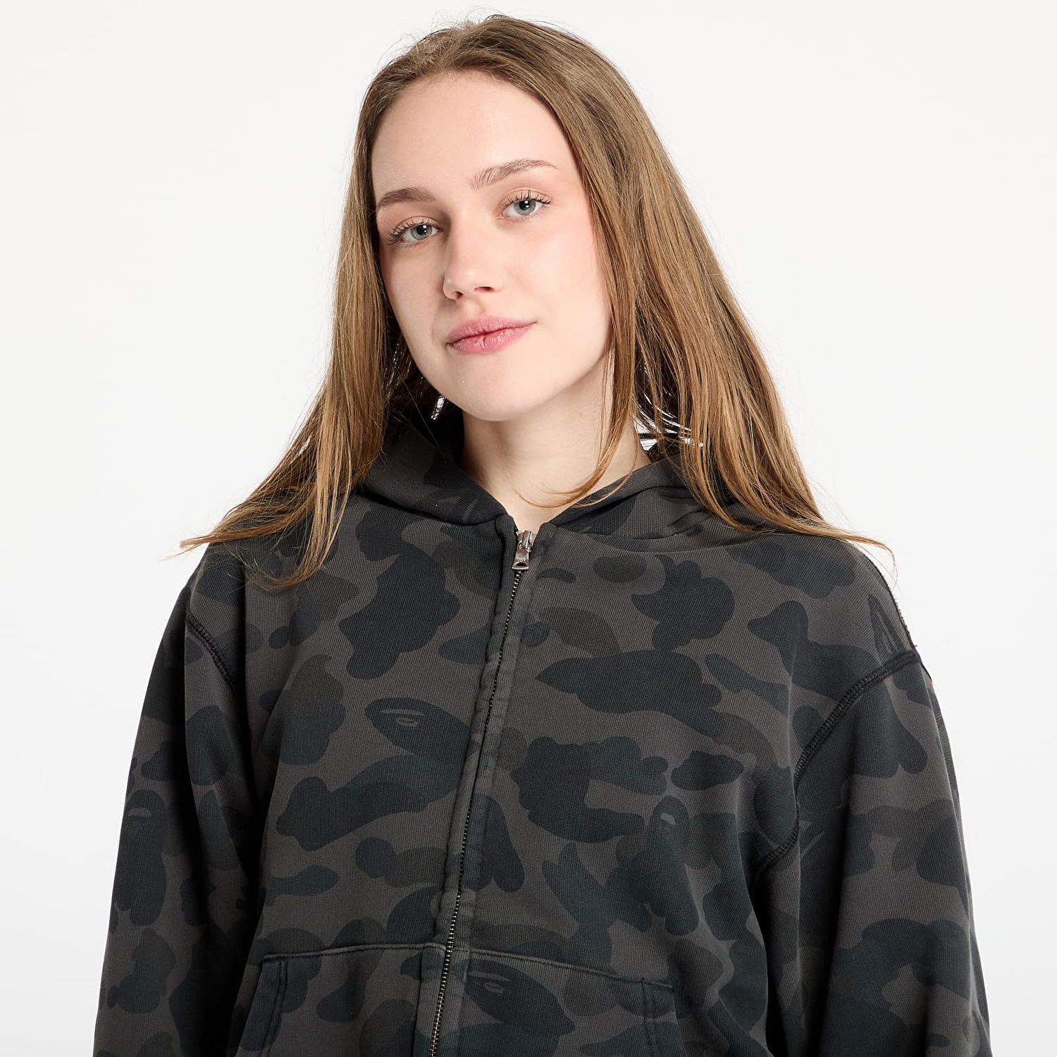 Mikina BAPE A BATHING APE 1St Camo Heavy Wash Cropped Fit Zip Hoodie Šedá | 001ZPL301308MBLK, 1