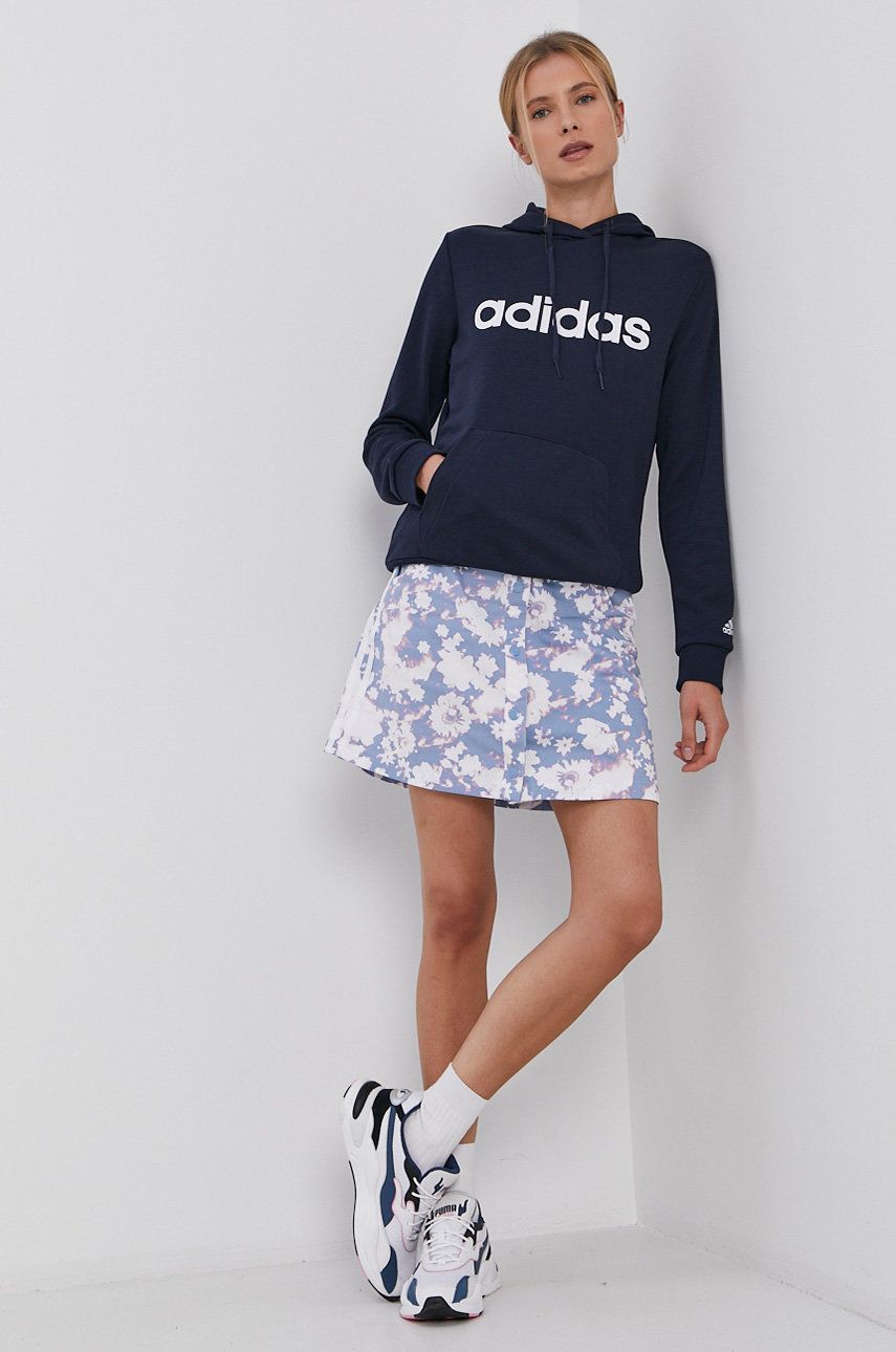 Adidas Logo Hoodie and Floral Print Snap Button Skirt