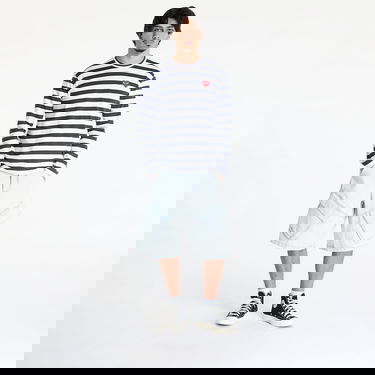 Tričko Comme des Garçons Comme des Garçons PLAY Stripe Emblem Long Sleeve T-Shirt with Rhinestone Navy | AX-T805 NAVYxWHITE, 4