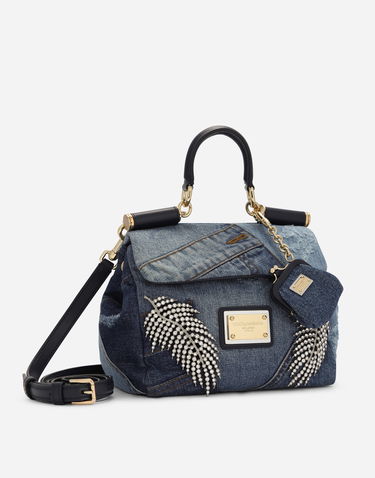 Taška cez rameno Dolce & Gabbana Dolce & Gabbana Sicily Small Patchwork Denim Shoulder Bag with Embroidered Jewels Modrá | BB7400AJ0778M800, 2