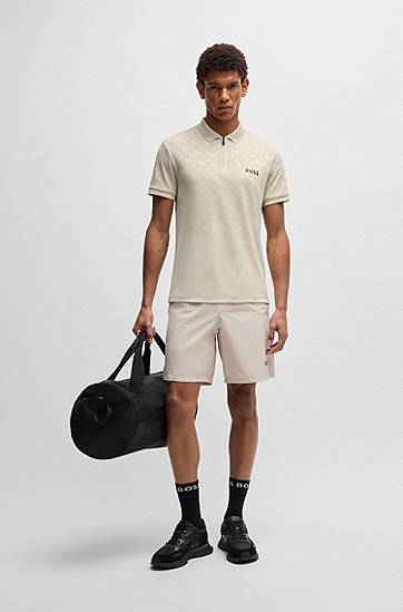Polo tričko BOSS BOSS Active Quick-Dry Monogram Jacquard Polo Shirt Béžová | 50538106, 1