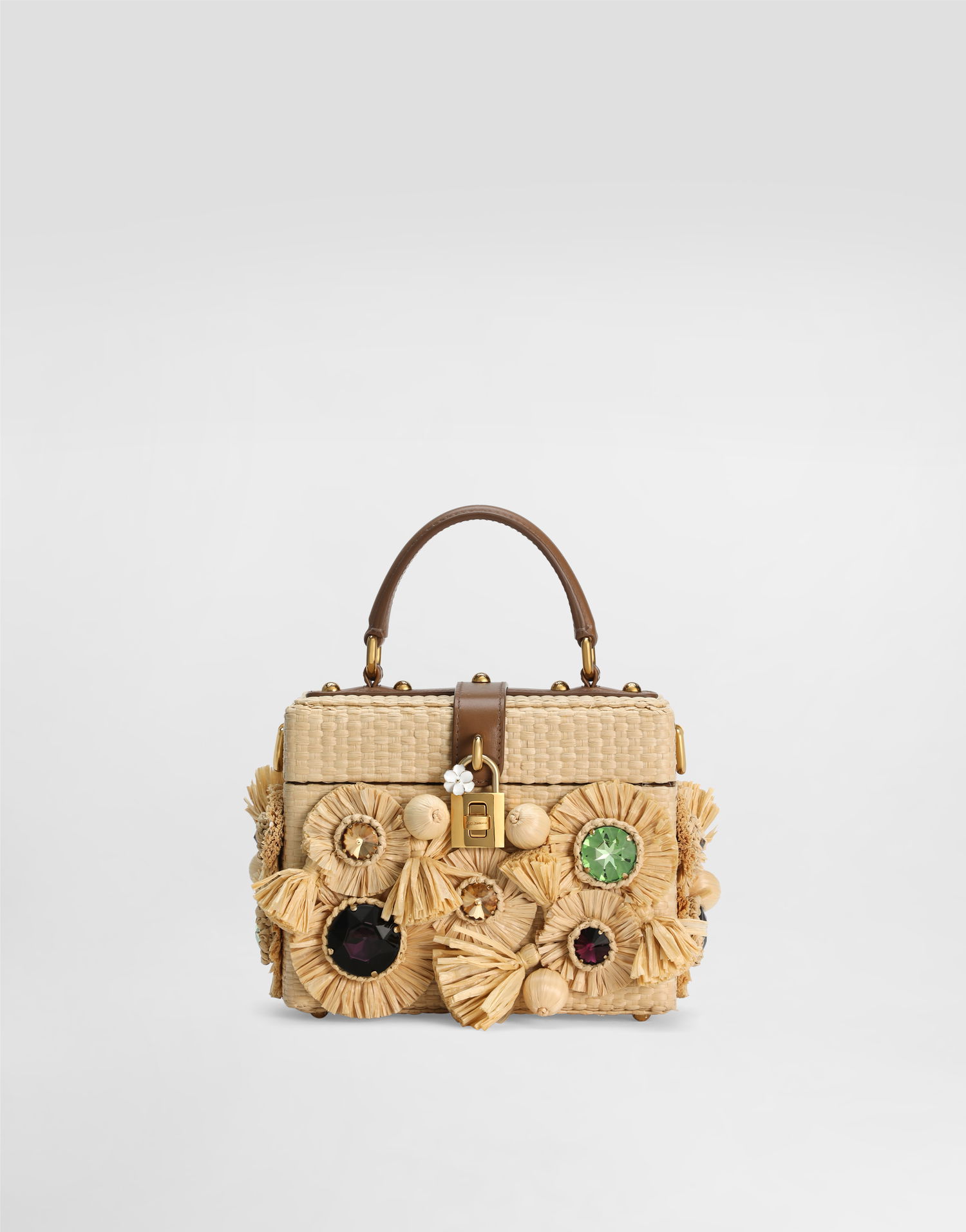 Kabelka Dolce & Gabbana Dolce & Gabbana Dolce Box Crochet Raffia Handbag with Embroidered Flowers and Crystals Béžová | BB7810AL9768W000, 0