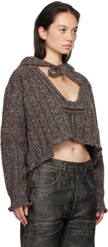 Sveter Ottolinger Ottolinger Knit Open Collar Cropped Hoodie Hnedá | 1070203521, 1