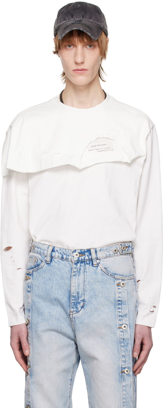 Tričko Feng Chen Wang Feng Chen Wang Distressed Long Sleeve T-Shirt Biela | FMS15LS01, 0