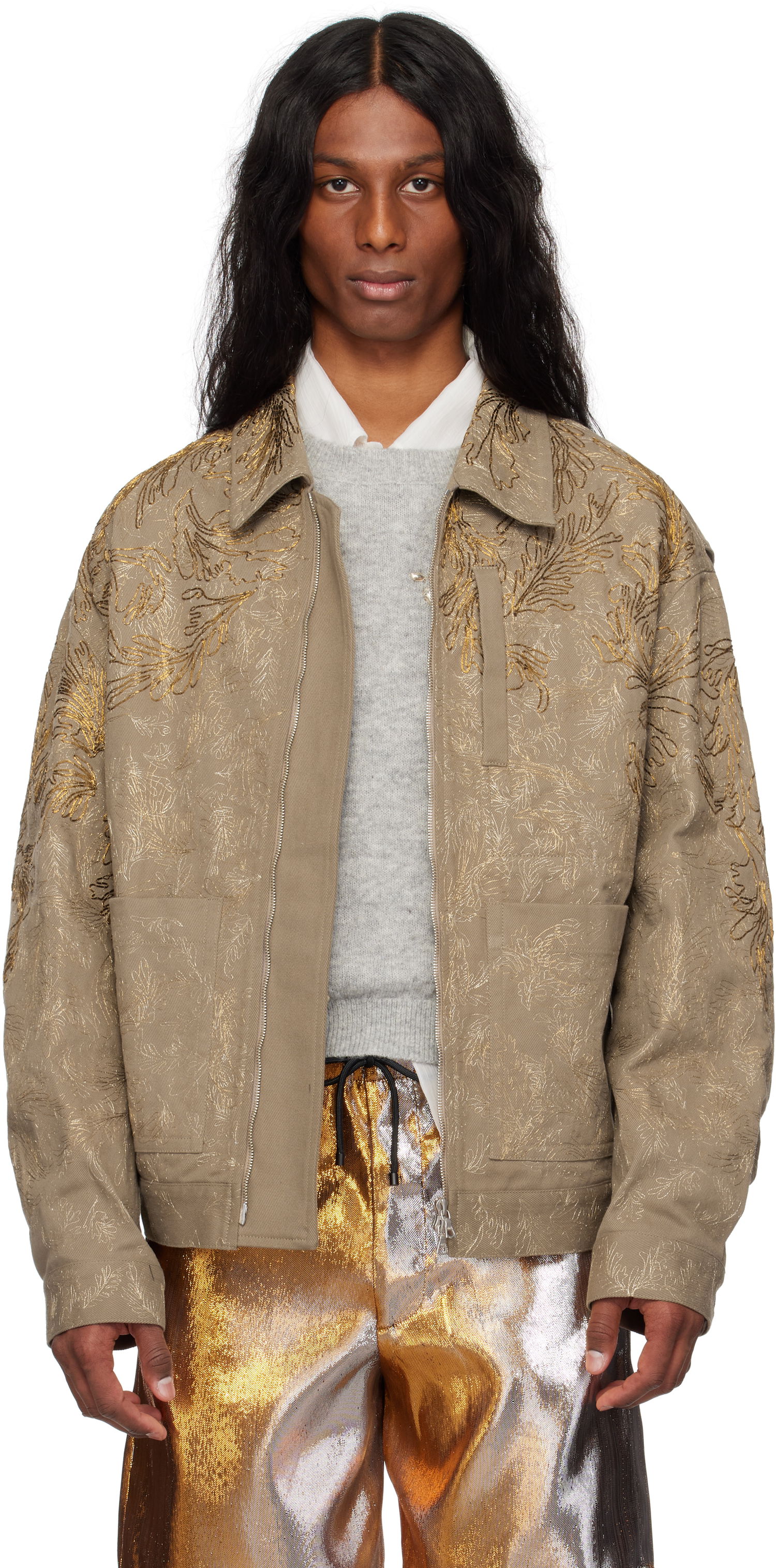 Bunda Dries Van Noten Dries Van Noten Embroidered Jacket Béžová | 251-020542-1046, 0