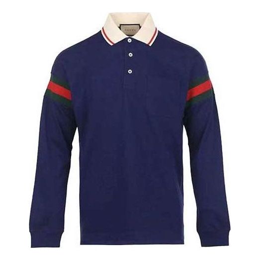 Polo tričko Gucci Gucci Jersey Polo with Stripes Modrá | 715268-XJETR-4030