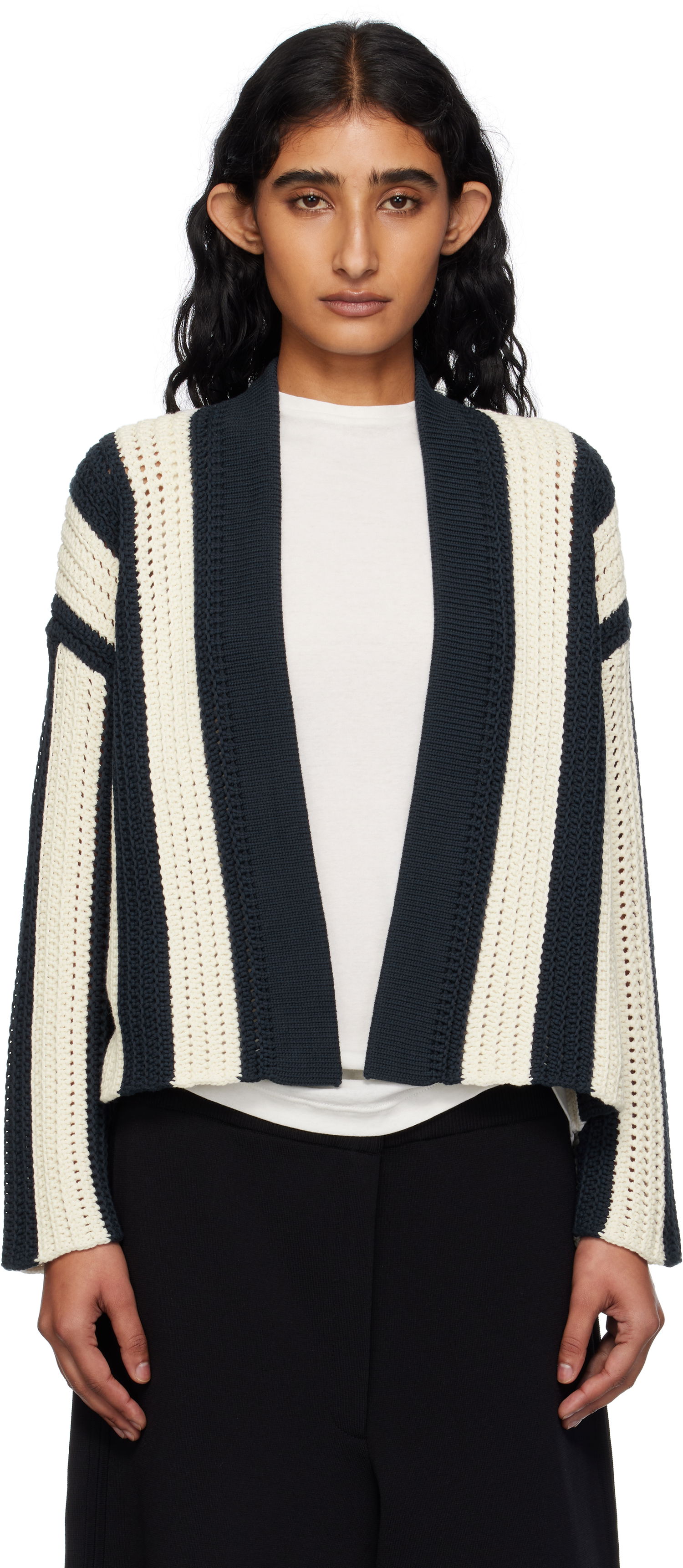 Sveter Max Mara Weekend Max Mara Striped Open Cardigan Navy | 2515341012600, 0