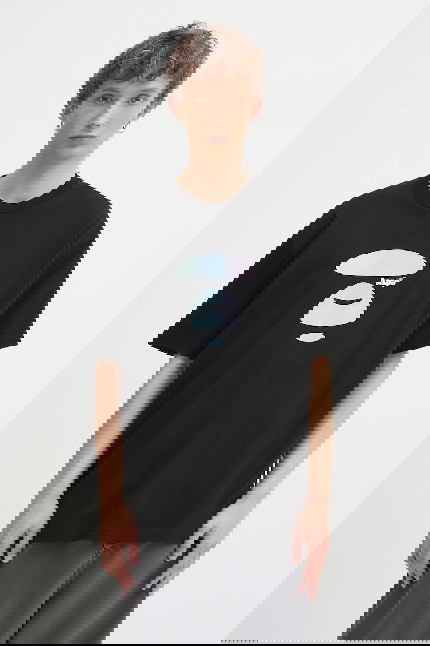 Tričko AAPE by A Bathing Ape Basic Iridescent Ape Head Logo T-Shirt Čierna | AAPTEM1642XXO, 0