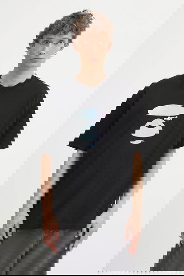 Tričko AAPE by A Bathing Ape Basic Iridescent Ape Head Logo T-Shirt Čierna | AAPTEM1642XXO, 0