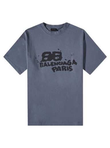 Tričko Balenciaga Dirty BB Paris Logo Tee Washed Modrá | 612966-TNVN4-4183