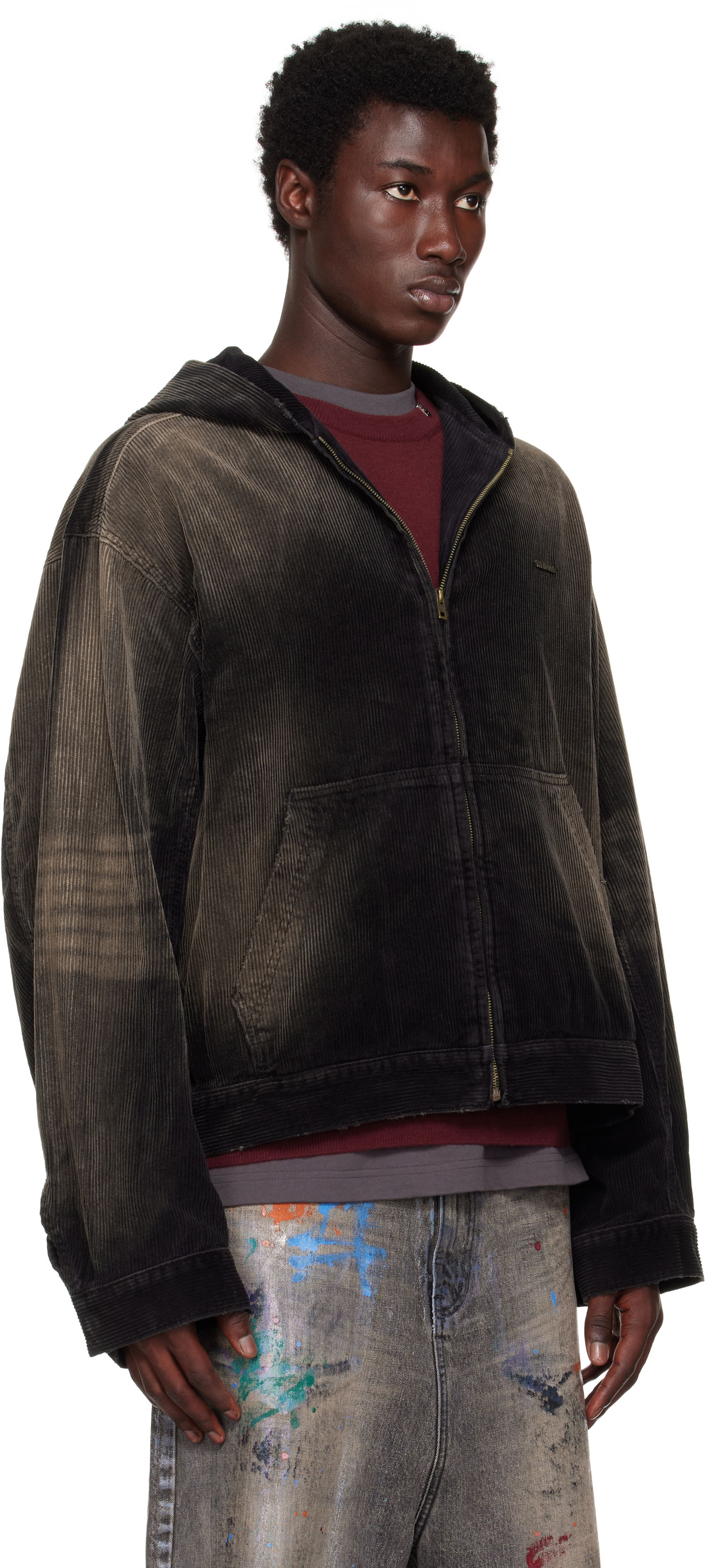 Bunda We11done We11done Vintage Wash Corduroy Zip-Up Hoodie Čierna | WD-DJ2-25-318-U-BK, 1