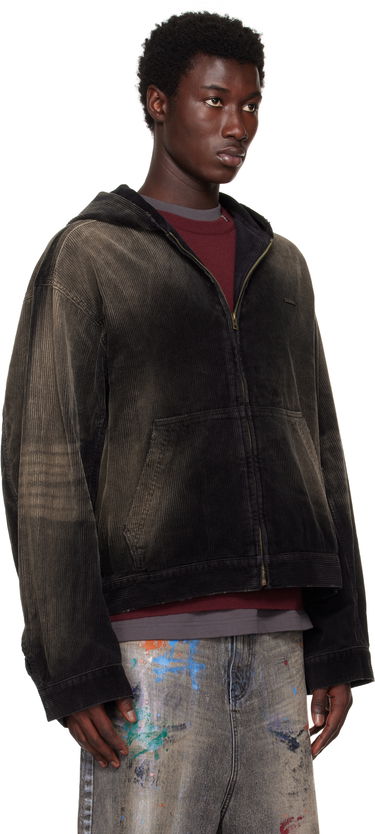 Bunda We11done We11done Vintage Wash Corduroy Zip-Up Hoodie Čierna | WD-DJ2-25-318-U-BK, 1