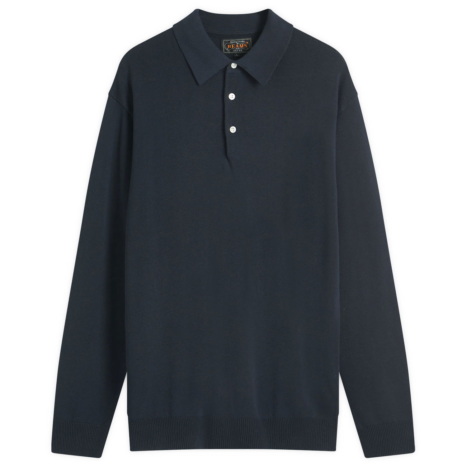 Sveter BEAMS 12g Knit Long Sleeve Polo Shirt, Size Large Navy | 3812-0005-156-79, 1