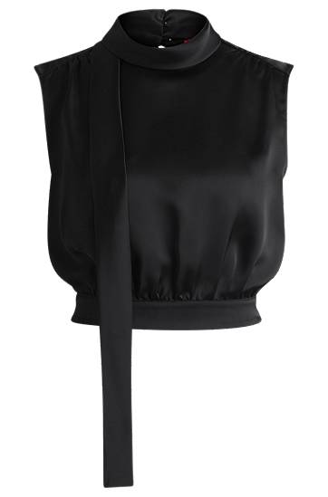 Tielko BOSS Satin Sleeveless Tie-Neck Blouse Čierna | 50530475