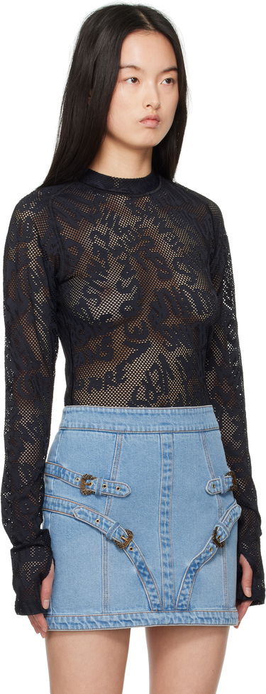 Sveter Versace Versace Jeans Couture Fishnet Long Sleeve T-Shirt Čierna | E78GAH611_EJ0200, 1