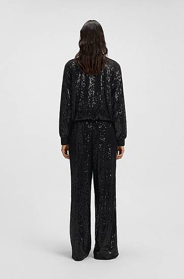 Bomber bunda BOSS Relaxed-fit jacket with sequin embellishments Čierna | 50548336, 1
