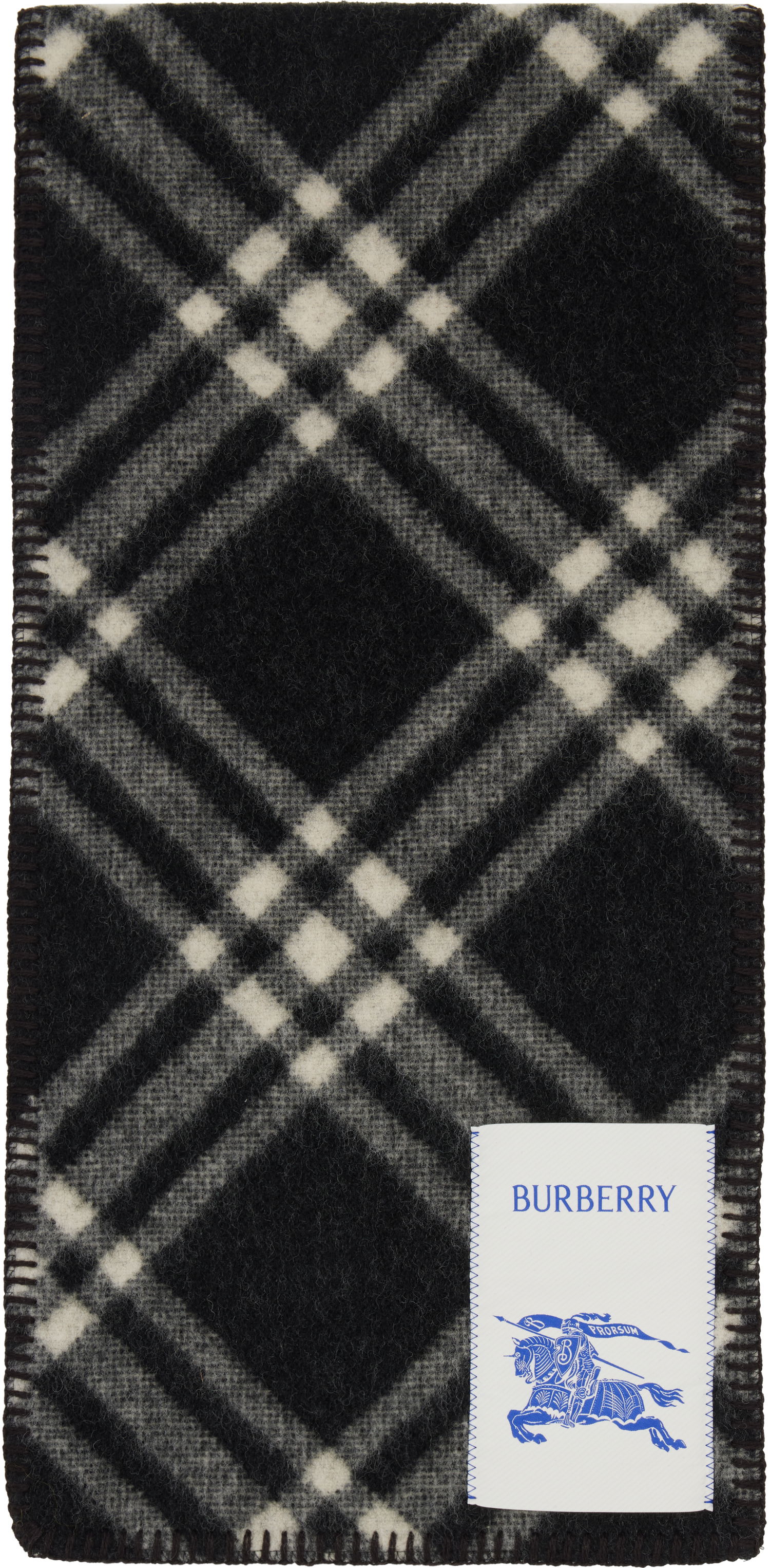 Šál Burberry Burberry Tri Bar Check Wool Scarf Čierna | 8114301, 0