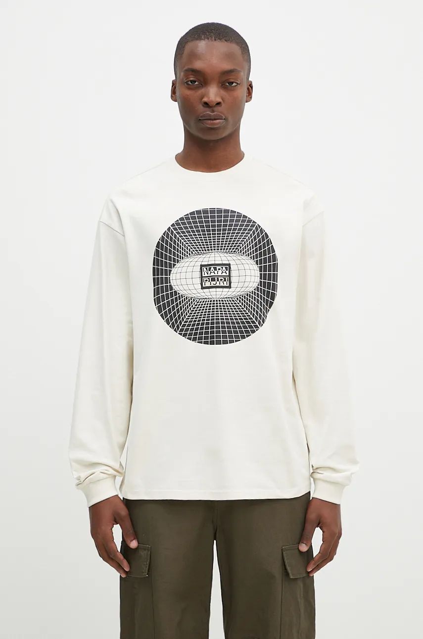 Tričko Napapijri T-Shirt Long Sleeve With Print Béžová | NP0A4I9EN1J1, 0