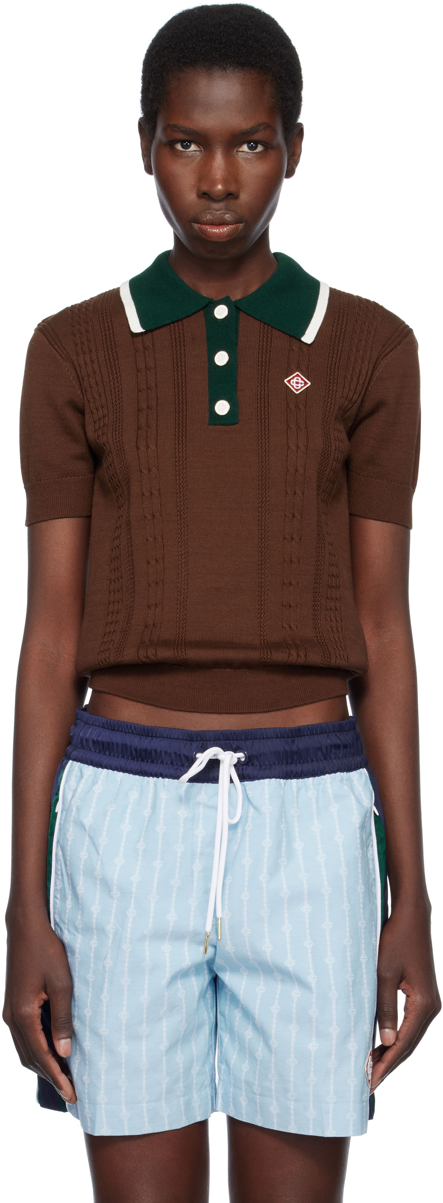 Polo tričko Casablanca Casablanca Cable Knit Polo Hnedá | WS25-KW-948-01, 0