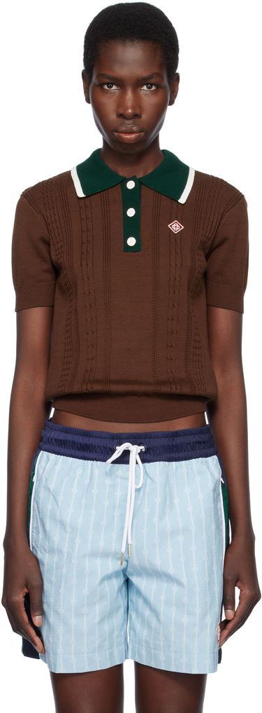 Polo tričko Casablanca Casablanca Cable Knit Polo Hnedá | WS25-KW-948-01, 0
