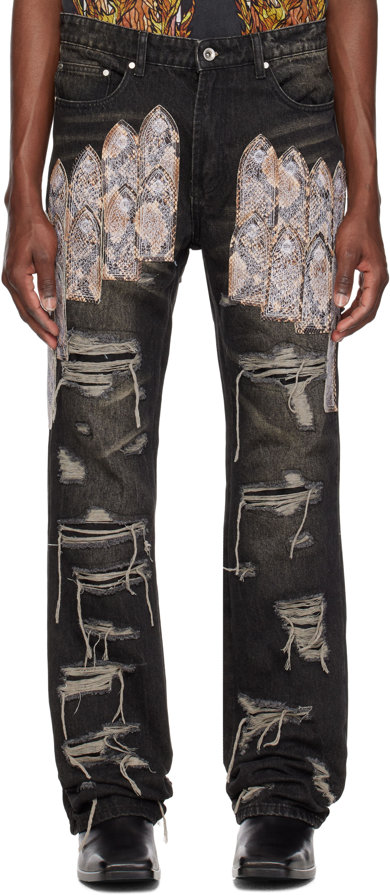 Džínsy Who Decides War Who Decides War Patch Arch Distressed Denim Jeans Čierna | 1120960017SS25, 0