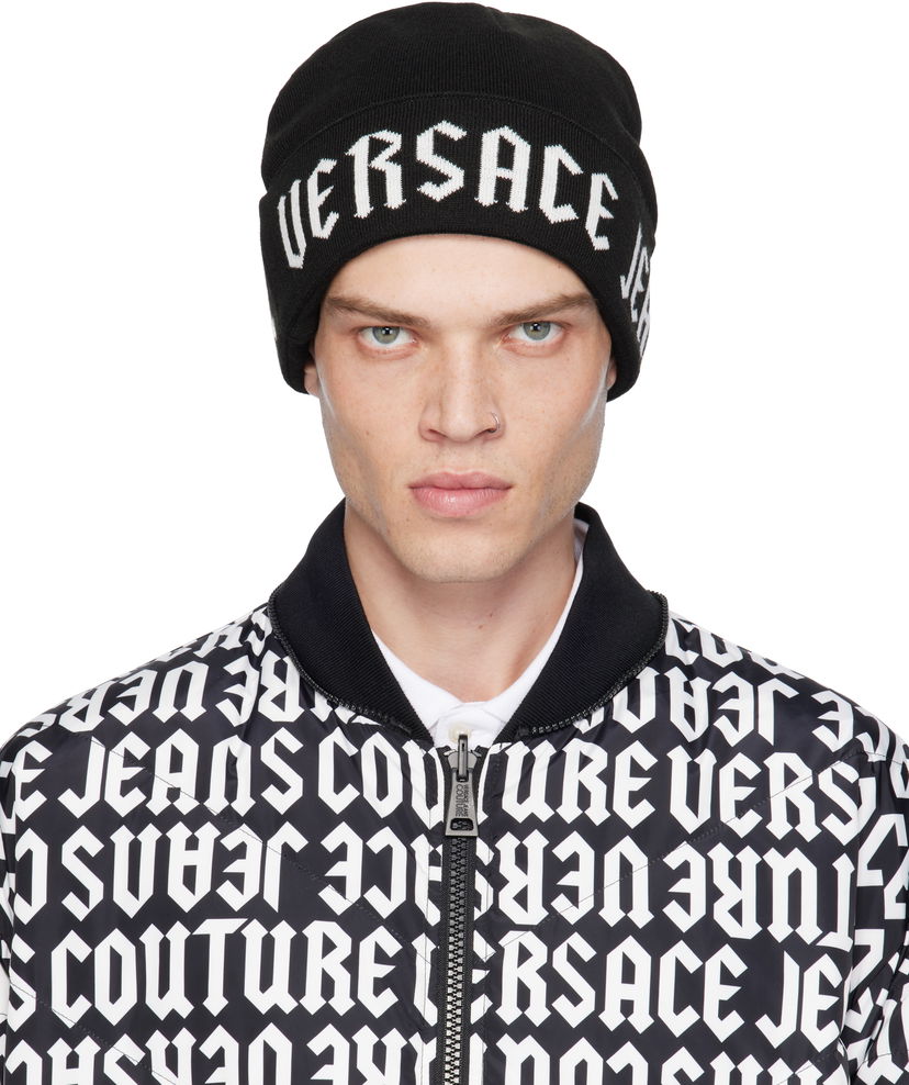 Kulicha Versace Black Macrologo Knit Beanie Čierna | E77GAZK53_EZG289