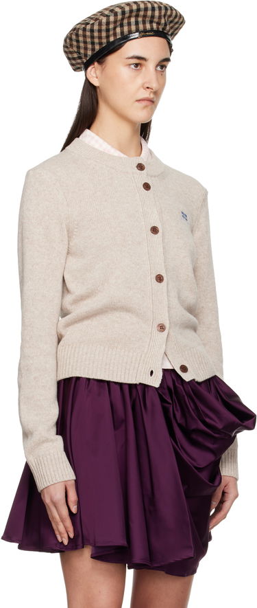 Sveter GANNI Wool Mix Ribbed Round-neck Button Cardigan Béžová | K2594, 1