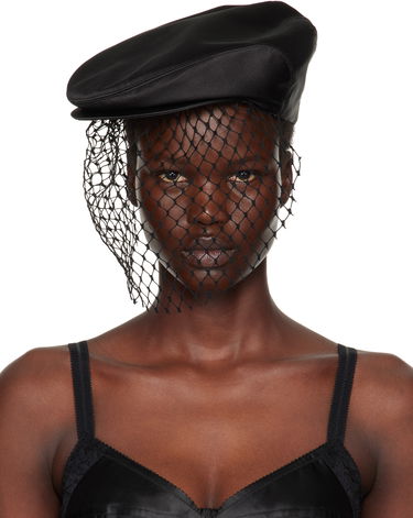 Baretka Dolce & Gabbana Silk Satin Flat Cap with Veil Čierna | FH664A GDCRR, 0