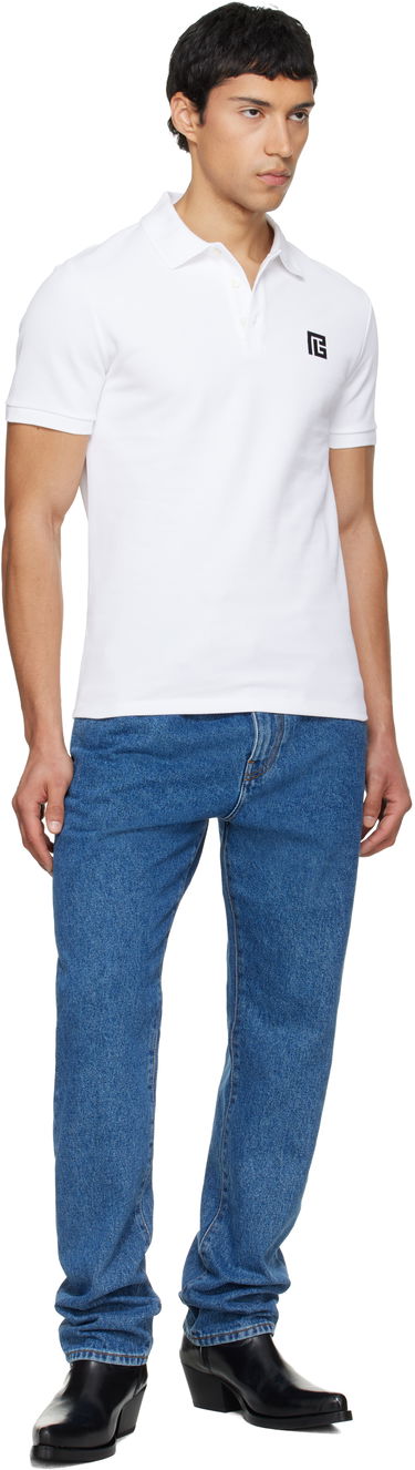 Polo tričko Balmain Embroidered Cotton Polo Biela | GH1GB085BC87, 3