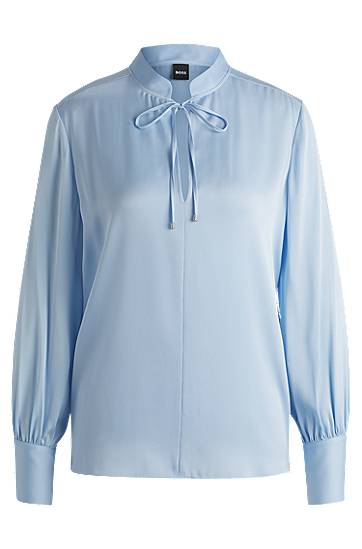 Košeľa BOSS Relaxed Fit Stretch Silk Blouse with Keyhole Neckline Modrá | 50538492, 0
